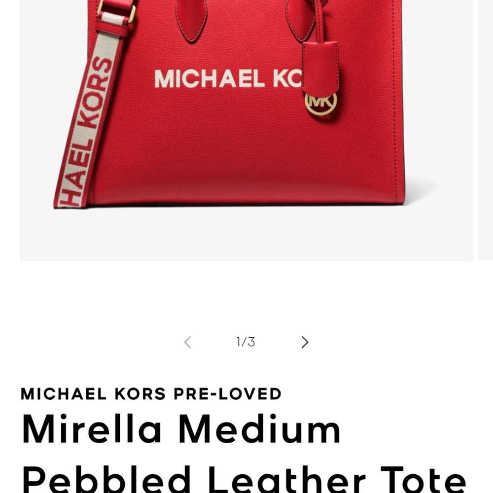 Michael Kors Red Pebbled Leather Tote. (Sneakers Sold Separately).